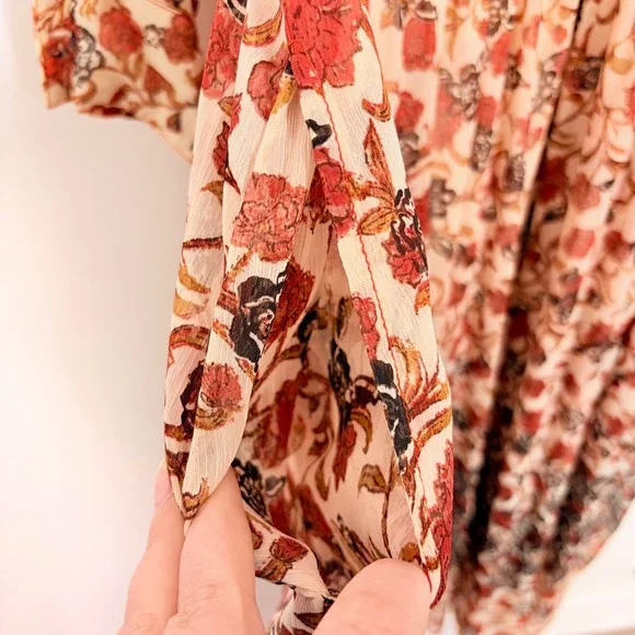 Free People See It Through Maxi Dress Cream Red Floral Boho Size Large - Picture 6 of 11